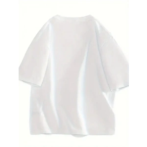 Baskılı Oversize Bisiklet Yaka T-shirt - Beyaz