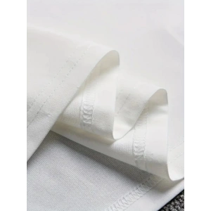 Baskılı Oversize Bisiklet Yaka T-shirt - Beyaz