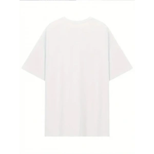 Baskılı Oversize Bisiklet Yaka T-shirt - Beyaz