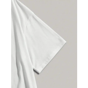 Baskılı Oversize Bisiklet Yaka T-shirt - Beyaz