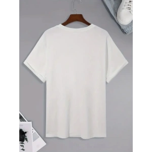 Baskılı Oversize Bisiklet Yaka T-shirt - Beyaz