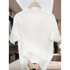 Baskılı Oversize Bisiklet Yaka T-shirt - Beyaz