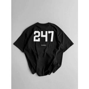Baskılı Oversize Bisiklet Yaka T-shirt - Siyah