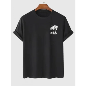 Baskılı Oversize Bisiklet Yaka T-shirt - Siyah
