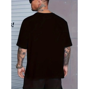 Baskılı Oversize Bisiklet Yaka T-shirt - Siyah