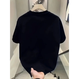 Baskılı Oversize Bisiklet Yaka T-shirt - Siyah