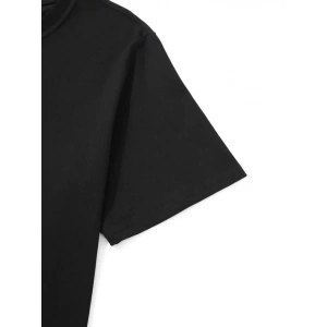 Baskılı Oversize Bisiklet Yaka T-shirt - Siyah