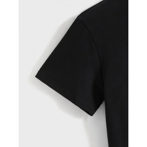 Baskılı Oversize Bisiklet Yaka T-shirt - Siyah