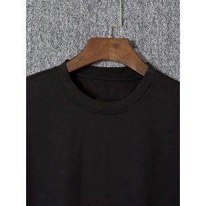 Baskılı Oversize Bisiklet Yaka T-shirt - Siyah