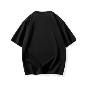 Baskılı Oversize Bisiklet Yaka T-shirt - Siyah