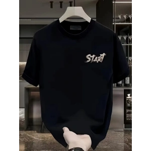 Baskılı Oversize Bisiklet Yaka T-shirt - Siyah