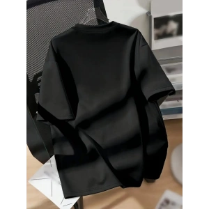 Baskılı Oversize Bisiklet Yaka T-shirt - Siyah