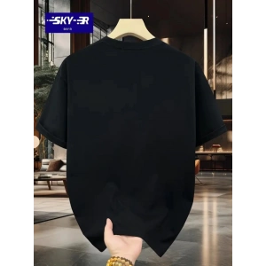 Baskılı Oversize Bisiklet Yaka T-shirt - Siyah