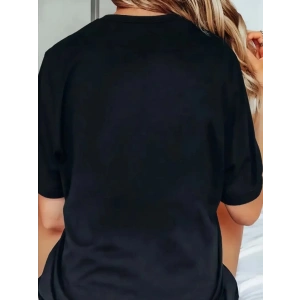 Baskılı Oversize Bisiklet Yaka T-shirt - Siyah