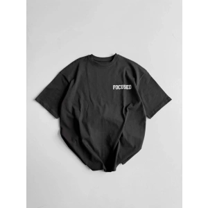 Baskılı Oversize Bisiklet Yaka T-shirt - Siyah