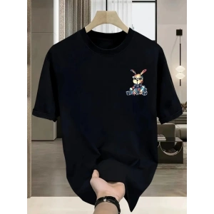 Baskılı Oversize Bisiklet Yaka T-shirt - Siyah