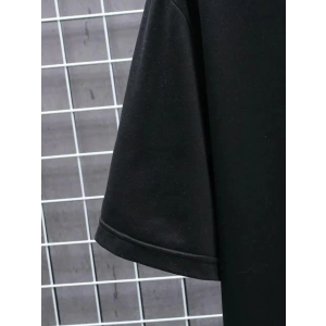 Baskılı Oversize Bisiklet Yaka T-shirt - Siyah