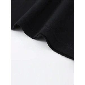 Baskılı Oversize Bisiklet Yaka T-shirt - Siyah