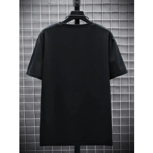 Baskılı Oversize Bisiklet Yaka T-shirt - Siyah