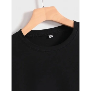 Baskılı Oversize Bisiklet Yaka T-shirt - Siyah