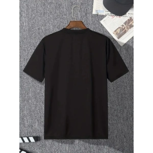 Baskılı Oversize Bisiklet Yaka T-shirt - Siyah