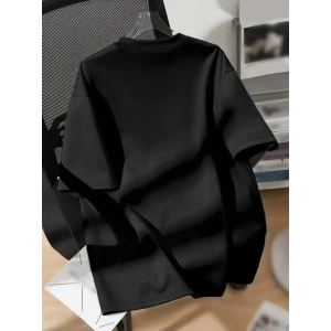 Baskılı Oversize Bisiklet Yaka T-shirt - Siyah
