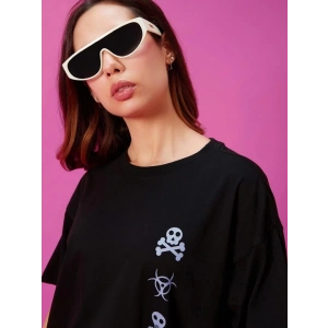 Baskılı Oversize T-shirt - Siyah