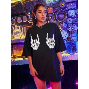 Baskılı Oversize T-shirt - Siyah