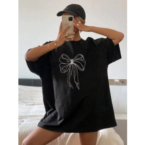 Baskılı Oversize T-shirt - Siyah