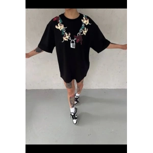 Baskılı T-Shirt Kısa Kol Bisiklet Yaka Regular Rahat Kalıp Günlük Tişört - Siyah