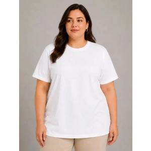 Battal Big Size Basic Tişört Bisiklet Yaka Rahat Kalıp T-Shirt - Beyaz