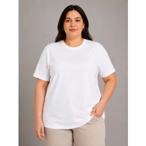 Battal Big Size Basic Tişört Bisiklet Yaka Rahat Kalıp T-Shirt - Beyaz