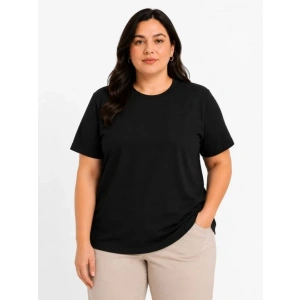 Battal Big Size Basic Tişört Bisiklet Yaka Rahat Kalıp T-Shirt - Siyah