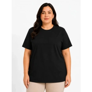 Battal Big Size Basic Tişört Bisiklet Yaka Rahat Kalıp T-Shirt - Siyah