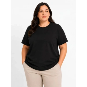 Battal Big Size Basic Tişört Bisiklet Yaka Rahat Kalıp T-Shirt - Siyah