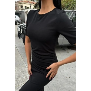 Beli Büzgülü Midi Elbise 2853