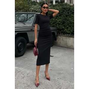 Beli Büzgülü Midi Elbise 2853