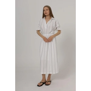 Beli Lastikli Elbise - Beyaz
