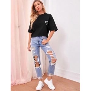 Bisiklet Yaka Baskılı Oversize T-Shirt - Siyah
