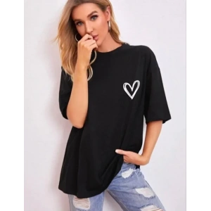 Bisiklet Yaka Baskılı Oversize T-Shirt - Siyah
