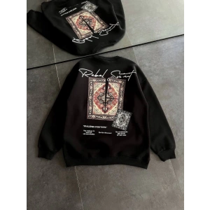 Bisiklet Yaka Baskılı SweatShirt - Siyah
