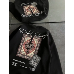 Bisiklet Yaka Baskılı SweatShirt - Siyah
