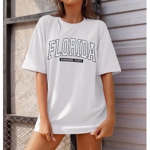 Bisiklet Yaka Baskılı T-shirt - Beyaz