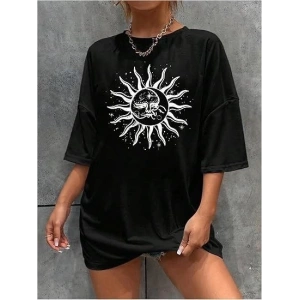 Bisiklet Yaka Baskılı T-shirt - Siyah