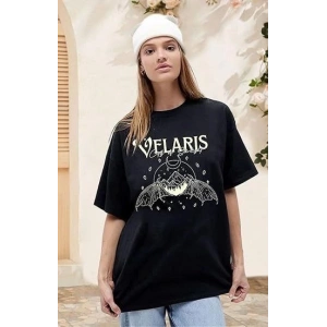 Bisiklet Yaka Baskılı T-shirt - Siyah