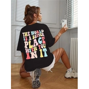 Bisiklet Yaka Baskılı T-shirt - Siyah