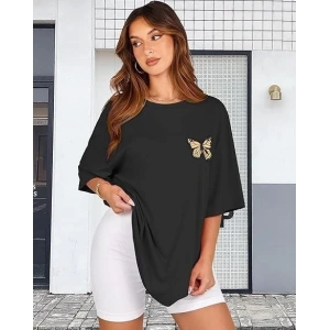Bisiklet Yaka Baskılı T-shirt - Siyah