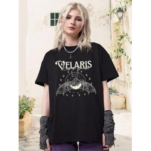 Bisiklet Yaka Baskılı T-shirt - Siyah