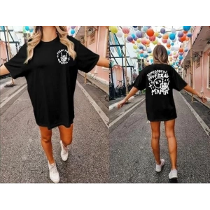Bisiklet Yaka Baskılı T-shirt - Siyah