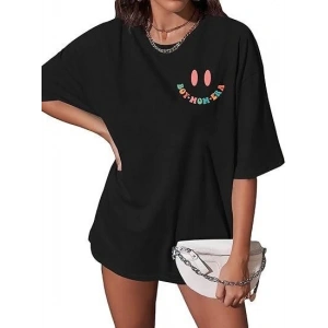 Bisiklet Yaka Kısa Kol Baskılı T-shirt - Siyah